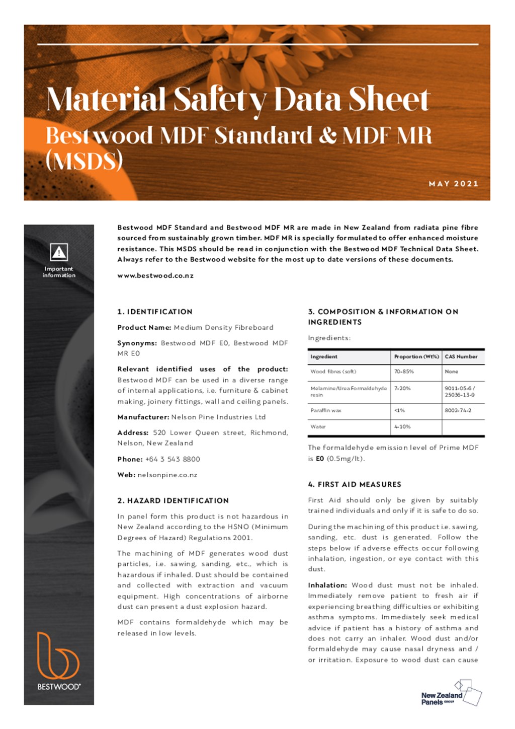 Bestwood MDF Standard and MDF MR SDS