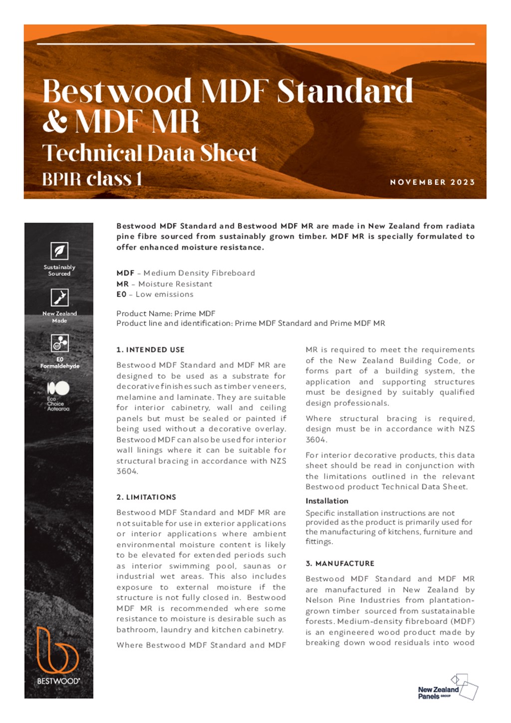 Bestwood MDF Standard MDF MR Technical Data Sheet / BPIR